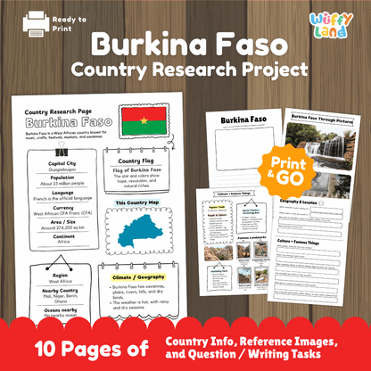 Burkina Faso Country Research Project Printable Worksheets and Activities
