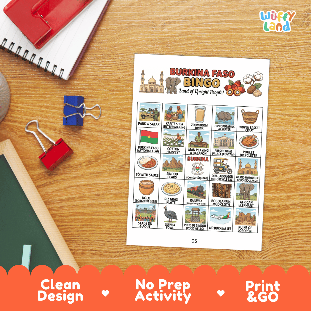 Burkina Faso Geography BINGO Games Printable Country Study Activity Cards