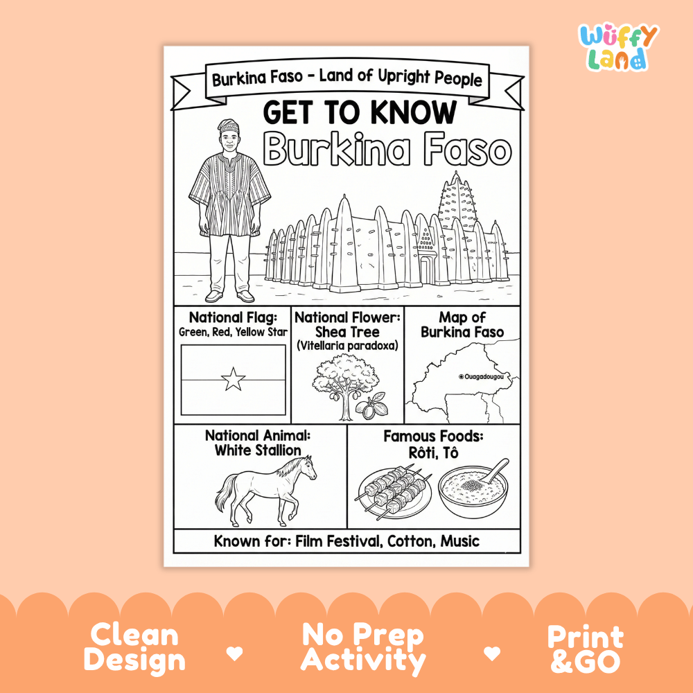 Burkina Faso Geography Coloring Poster and Activity Worksheet