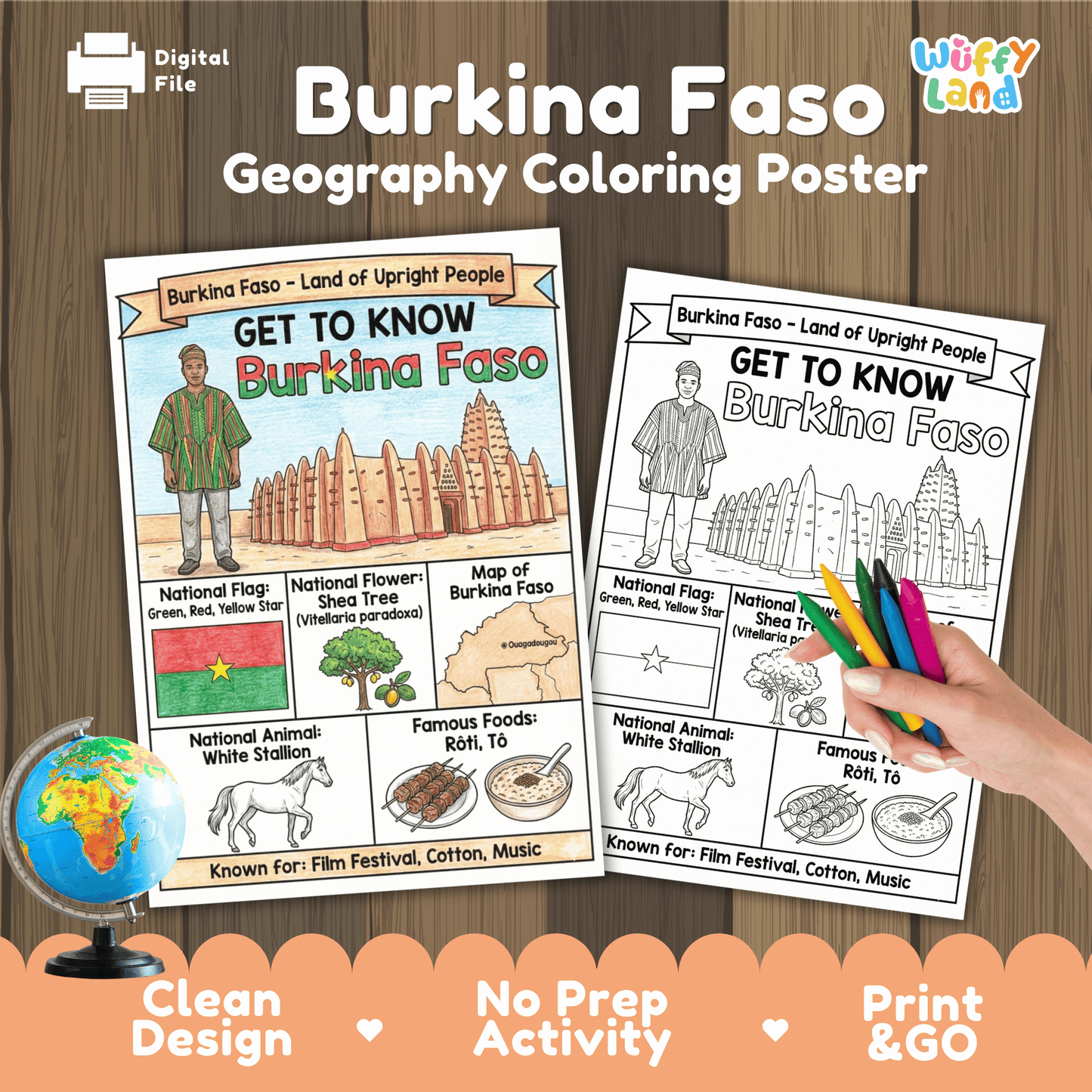 Burkina Faso Country Study Geography Coloring Page Worksheet Activity | Africa