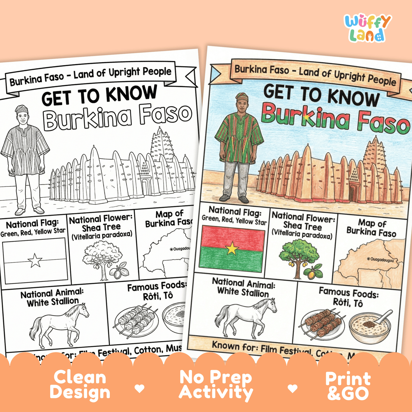 Burkina Faso Country Study Geography Coloring Page Worksheet Activity | Africa