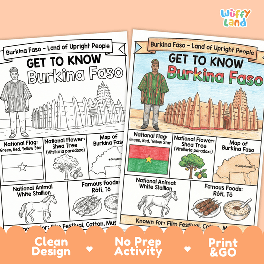 Burkina Faso Country Study Geography Coloring Page Worksheet Activity | Africa
