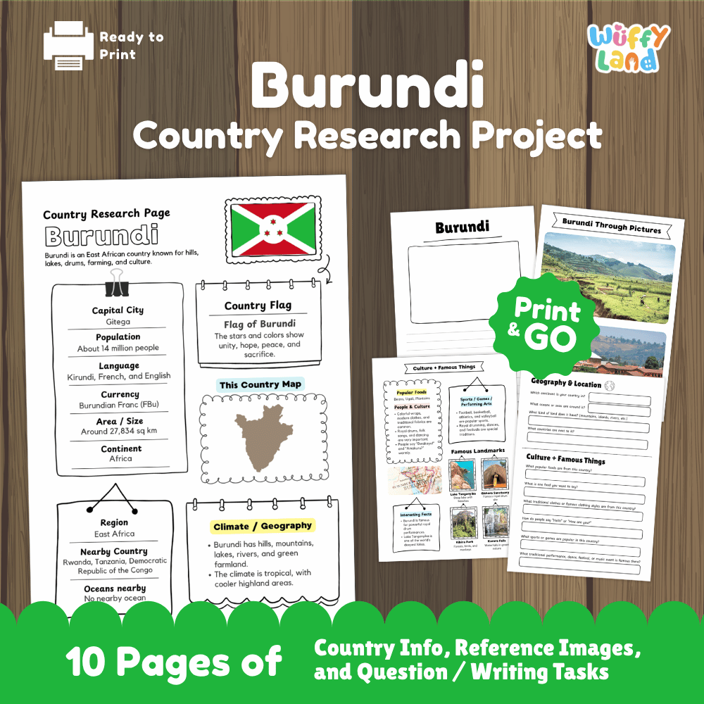 Burundi Country Research Project Worksheets and Activity Pages