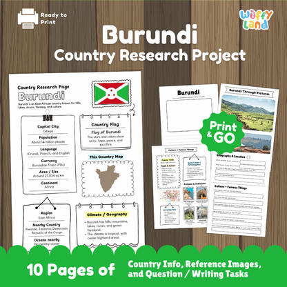 Burundi Country Research Project Worksheets and Activity Pages