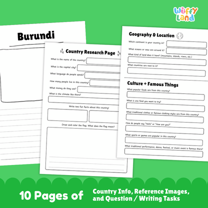 Burundi Country Research Project Worksheets and Activity Pages