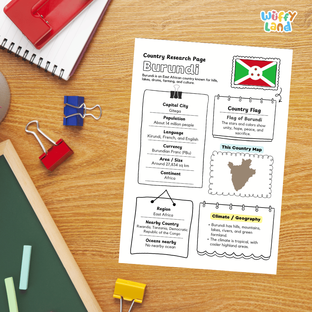 Burundi Country Research Project Worksheets and Activity Pages