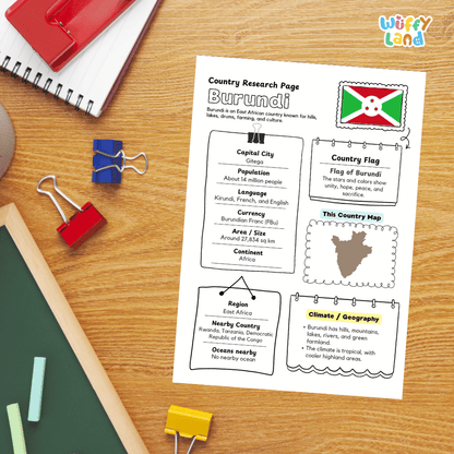 Burundi Country Research Project Worksheets and Activity Pages