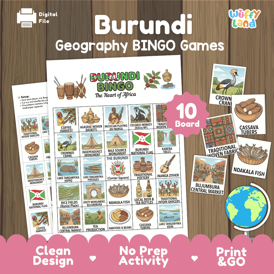 Burundi Geography BINGO Games Printable Country Study Activity Cards