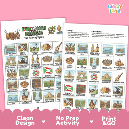 Burundi Geography BINGO Games Printable Country Study Activity Cards