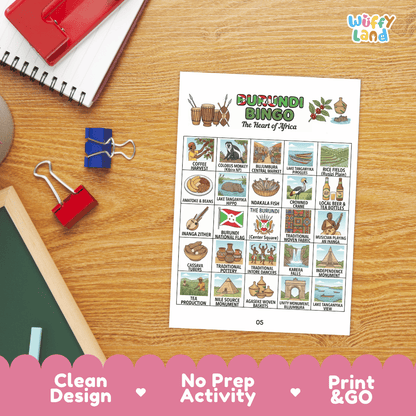 Burundi Geography BINGO Games Printable Country Study Activity Cards