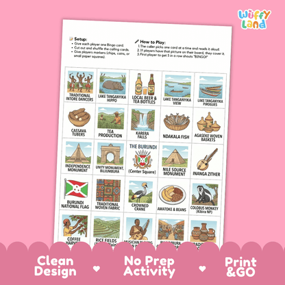 Burundi Geography BINGO Games Printable Country Study Activity Cards