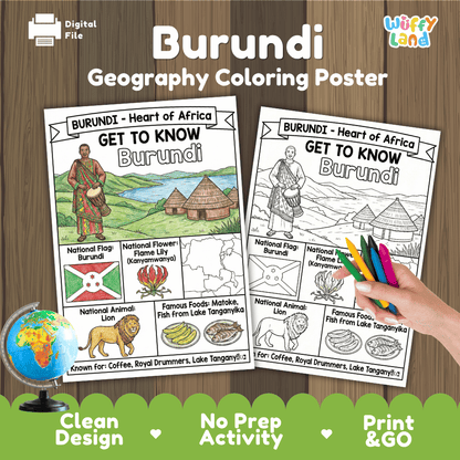 Burundi Geography Coloring Poster and Fact Sheet Printable Worksheets