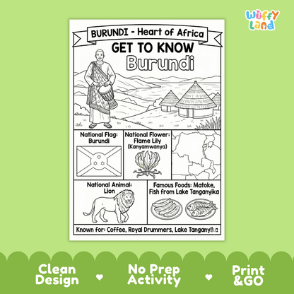 Burundi Geography Coloring Poster and Fact Sheet Printable Worksheets
