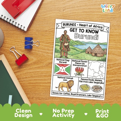 Burundi Geography Coloring Poster and Fact Sheet Printable Worksheets