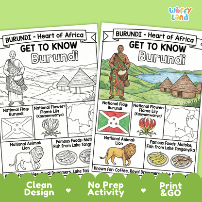 Burundi Geography Coloring Poster and Fact Sheet Printable Worksheets