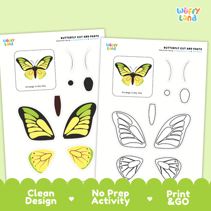 Butterfly Cut and Paste Craft and Coloring Activity Worksheets