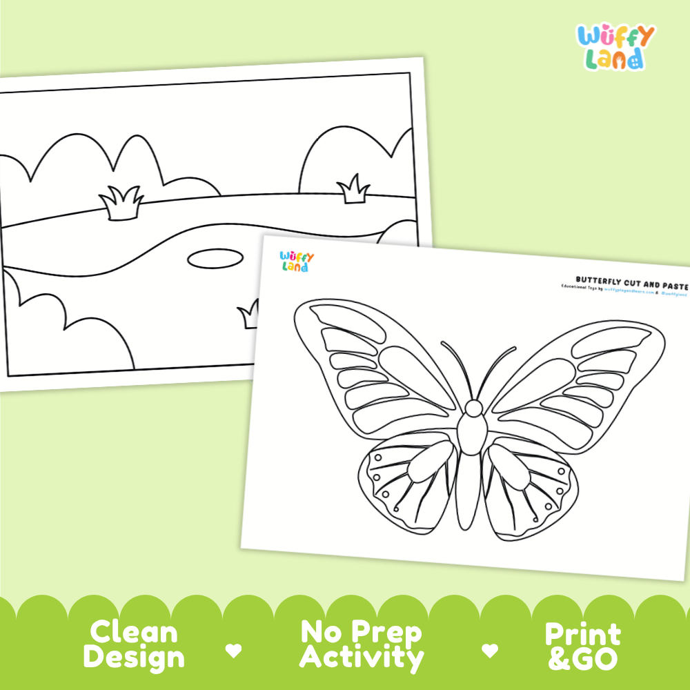 Butterfly Cut and Paste Craft and Coloring Activity Worksheets