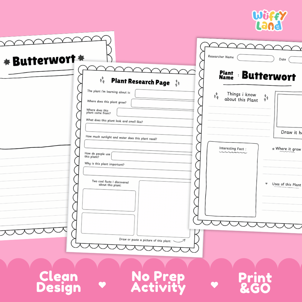 Butterwort Plant Research Page Worksheets and Fact Sheet