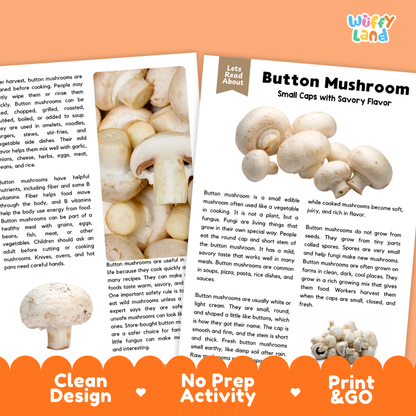 Teacher answer key page showing complete question solutions for button mushroom reading comprehension practice