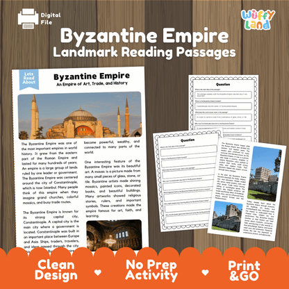 Byzantine Empire landmark reading passages educational study unit featuring nonfiction reading worksheets and authentic Hagia Sophia architecture photography