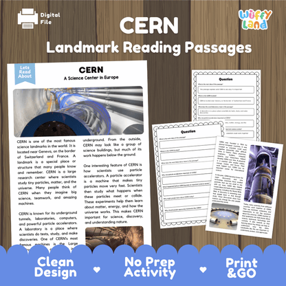 CERN Landmark Reading Passages and Comprehension Worksheets