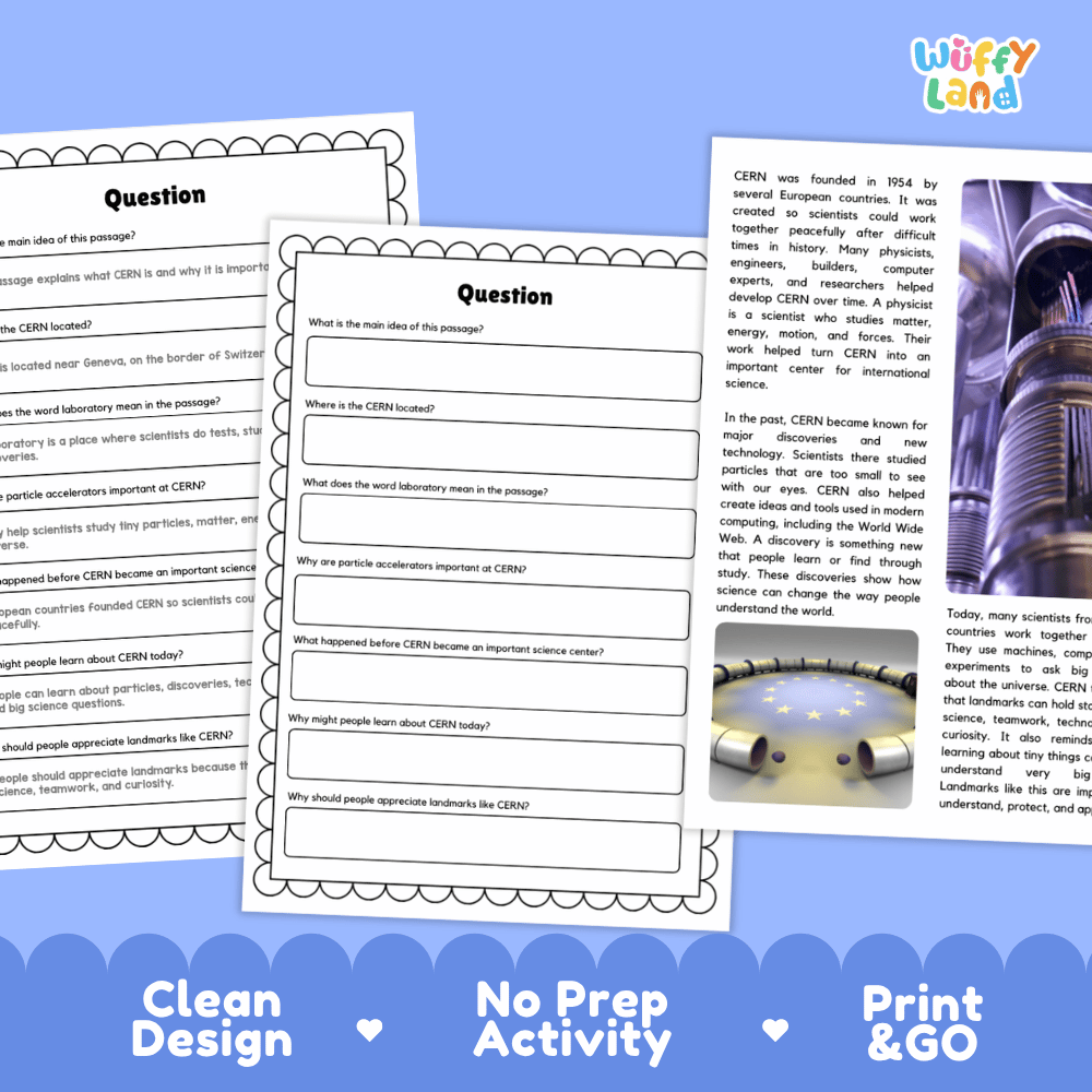 CERN Landmark Reading Passages and Comprehension Worksheets