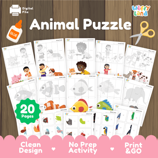 Animal Puzzle Sheets – Cut & Paste Activity for Kids