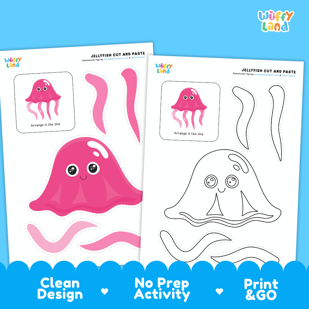 Jellyfish Cut and Paste Craft and Coloring Activity Worksheets