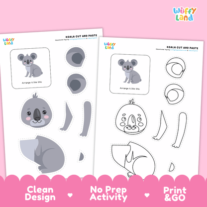 Koala Cut and Paste Craft and Coloring Activity Worksheets