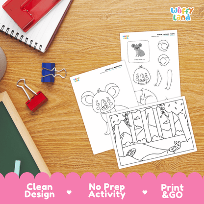 Koala Cut and Paste Craft and Coloring Activity Worksheets