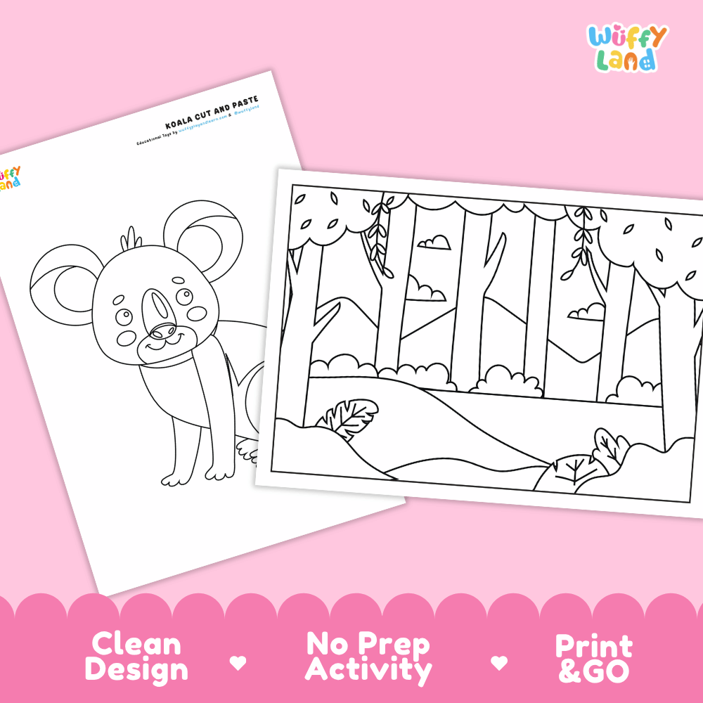 Koala Cut and Paste Craft and Coloring Activity Worksheets