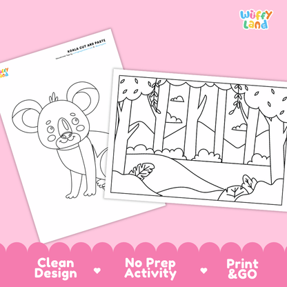 Koala Cut and Paste Craft and Coloring Activity Worksheets