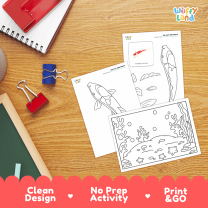 Koi Cut and Paste Craft and Coloring Activity Worksheets