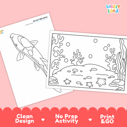Koi Cut and Paste Craft and Coloring Activity Worksheets