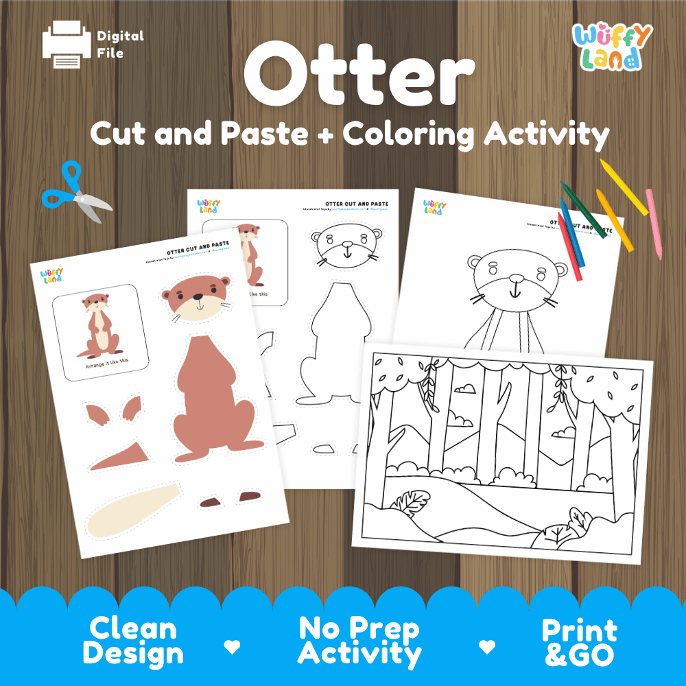 Otter Cut and Paste Craft and Coloring Activity Worksheets