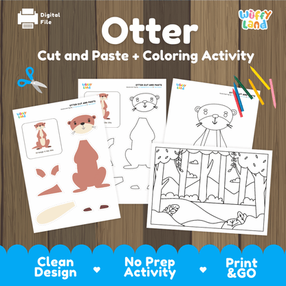 Otter Cut and Paste Craft and Coloring Activity Worksheets