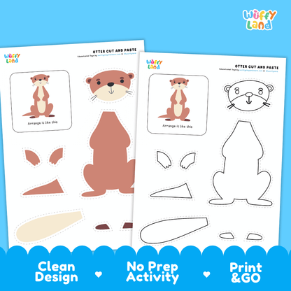 Otter Cut and Paste Craft and Coloring Activity Worksheets