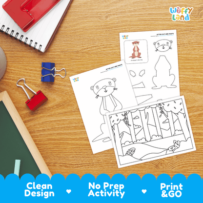 Otter Cut and Paste Craft and Coloring Activity Worksheets