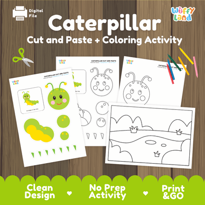 Caterpillar Cut and Paste Craft and Coloring Activity Worksheets