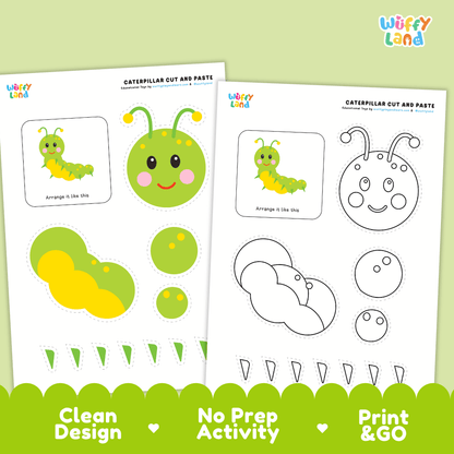Caterpillar Cut and Paste Craft and Coloring Activity Worksheets