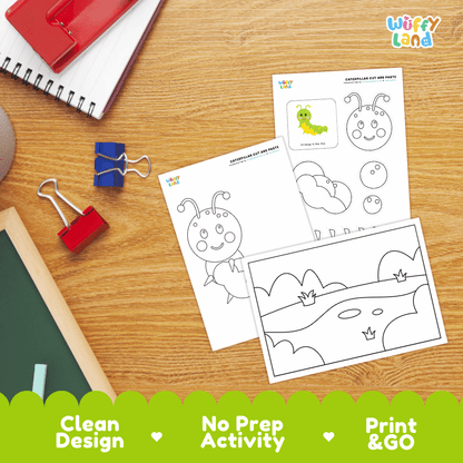 Caterpillar Cut and Paste Craft and Coloring Activity Worksheets