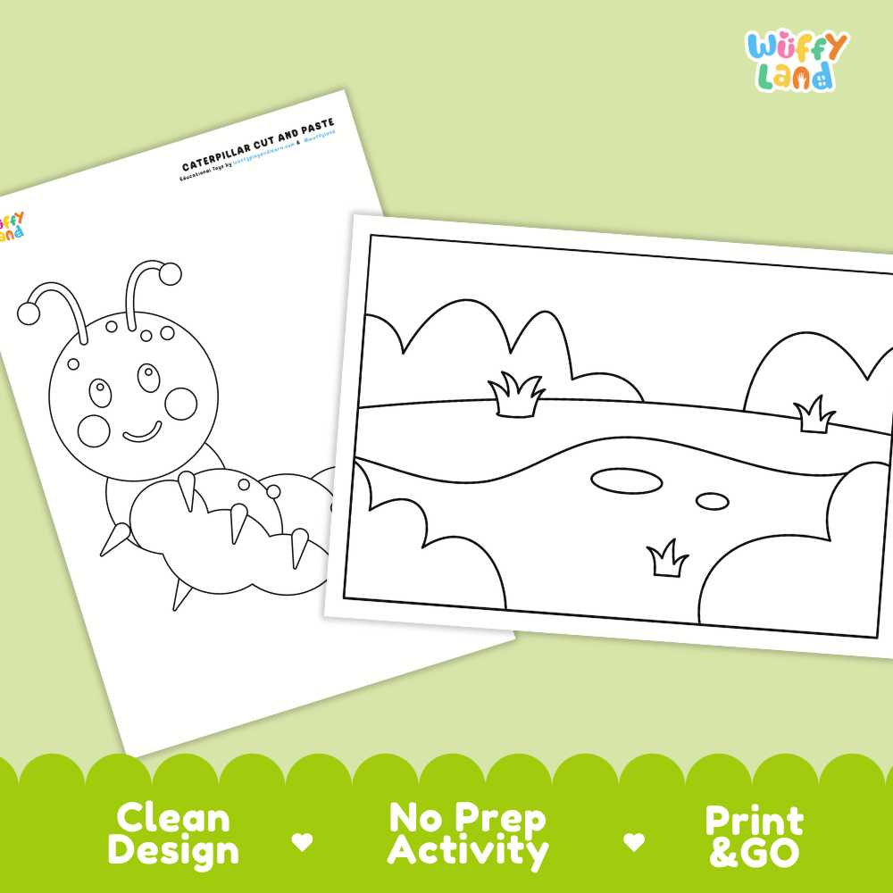 Caterpillar Cut and Paste Craft and Coloring Activity Worksheets