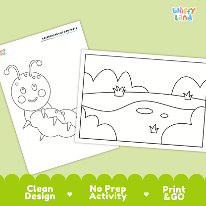 Caterpillar Cut and Paste Craft and Coloring Activity Worksheets