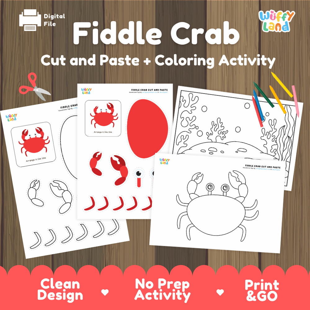 Fiddle Crab Cut and Paste Craft | Crab Coloring Page & Ocean Animal Activity