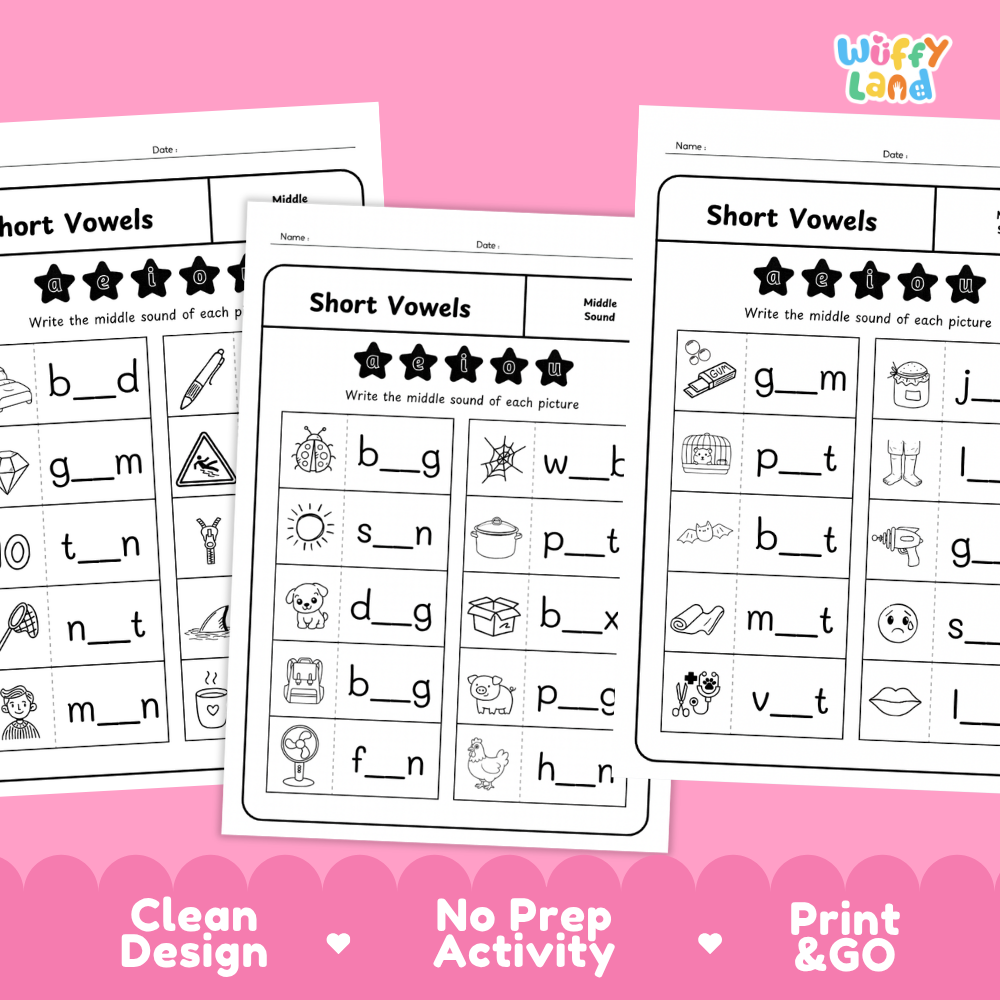 CVC Middle Sound Worksheets Phonics Activity with Answer Key