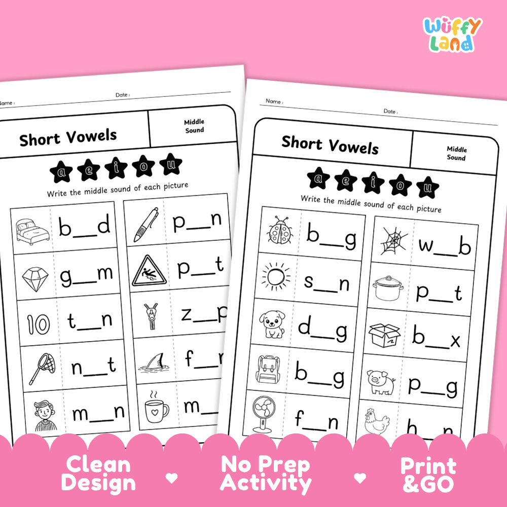 CVC Middle Sound Worksheets Phonics Activity with Answer Key