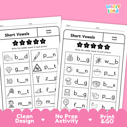 CVC Middle Sound Worksheets Phonics Activity with Answer Key