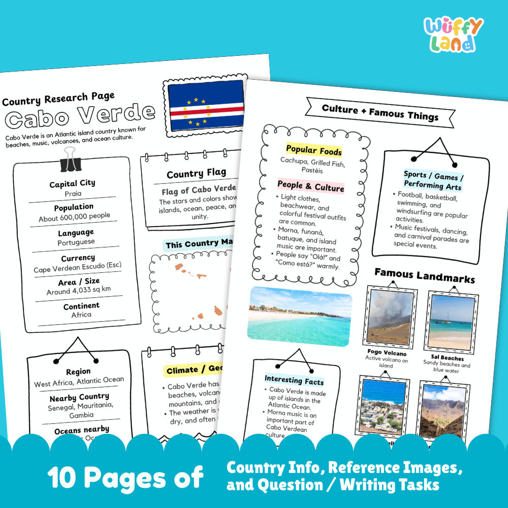 Cabo Verde Country Research Project Printable Worksheets and Activities