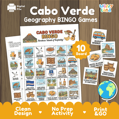 Cabo Verde Geography BINGO Games Printable Country Study Activity Cards