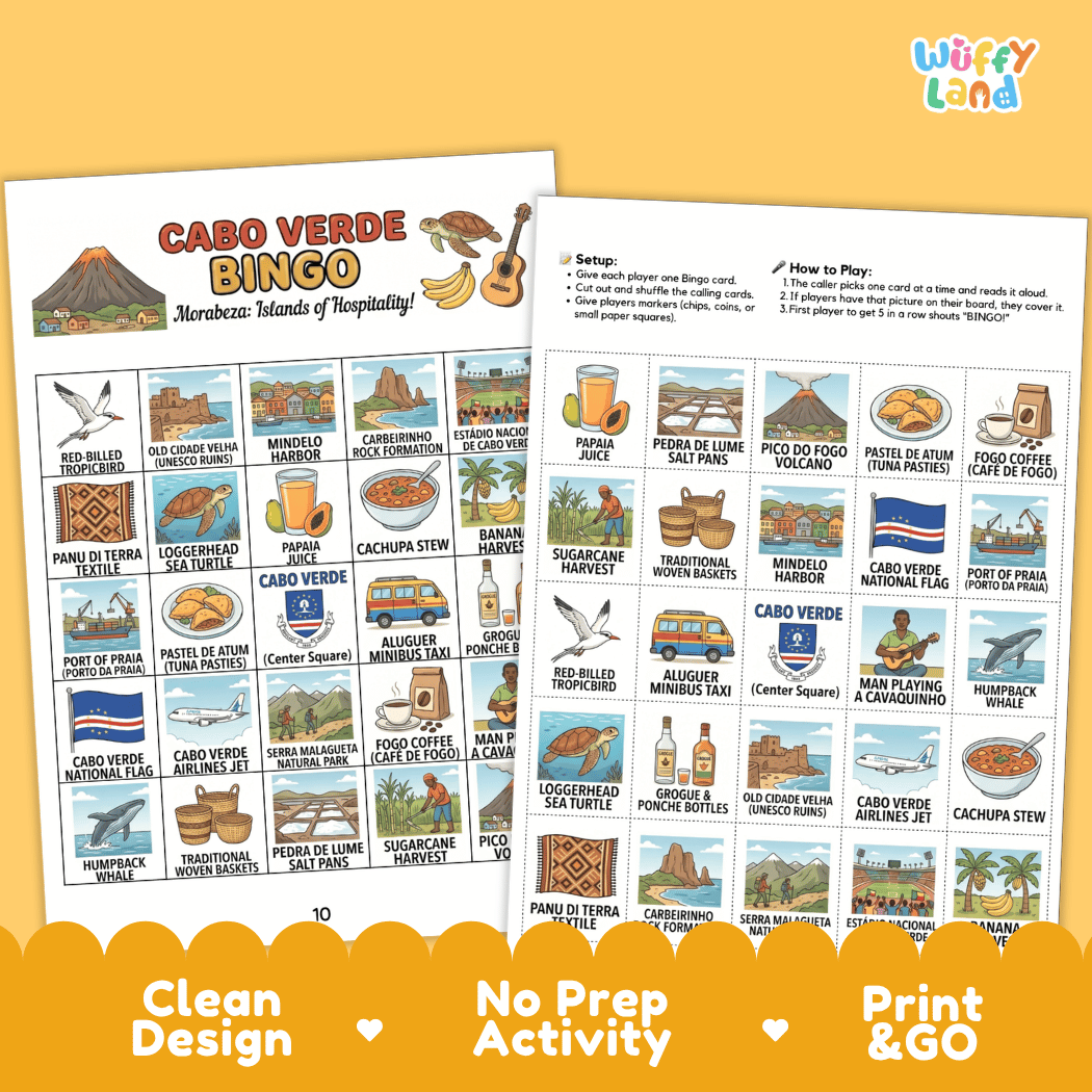 Cabo Verde Geography BINGO Games Printable Country Study Activity Cards